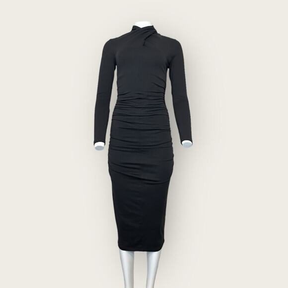 NWT | Susana Mónaco | Crisscross Mock Long Sleeve Dress | Onyx | Small - Picture 2 of 15